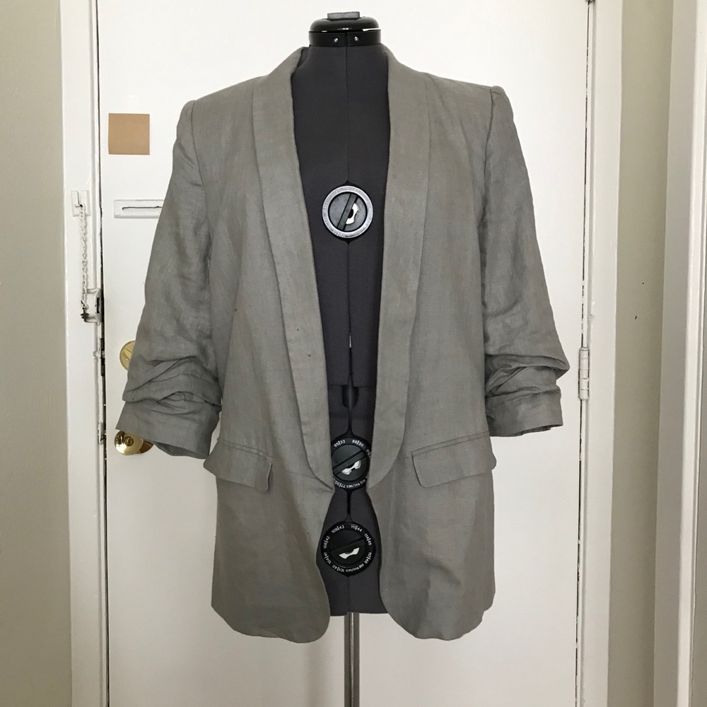 Linen Blazer w/ Ruched Sleeves